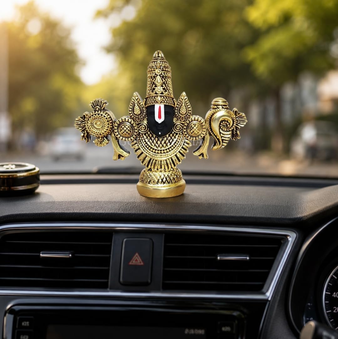 Gold Art India Lord Venkateswara Balaji Idol | Gold-Plated Antique Matte Finish Murti | 3.5 x 4.2 inch | Tirupati Balaji Statue for Home Mandir, Office & Gifting