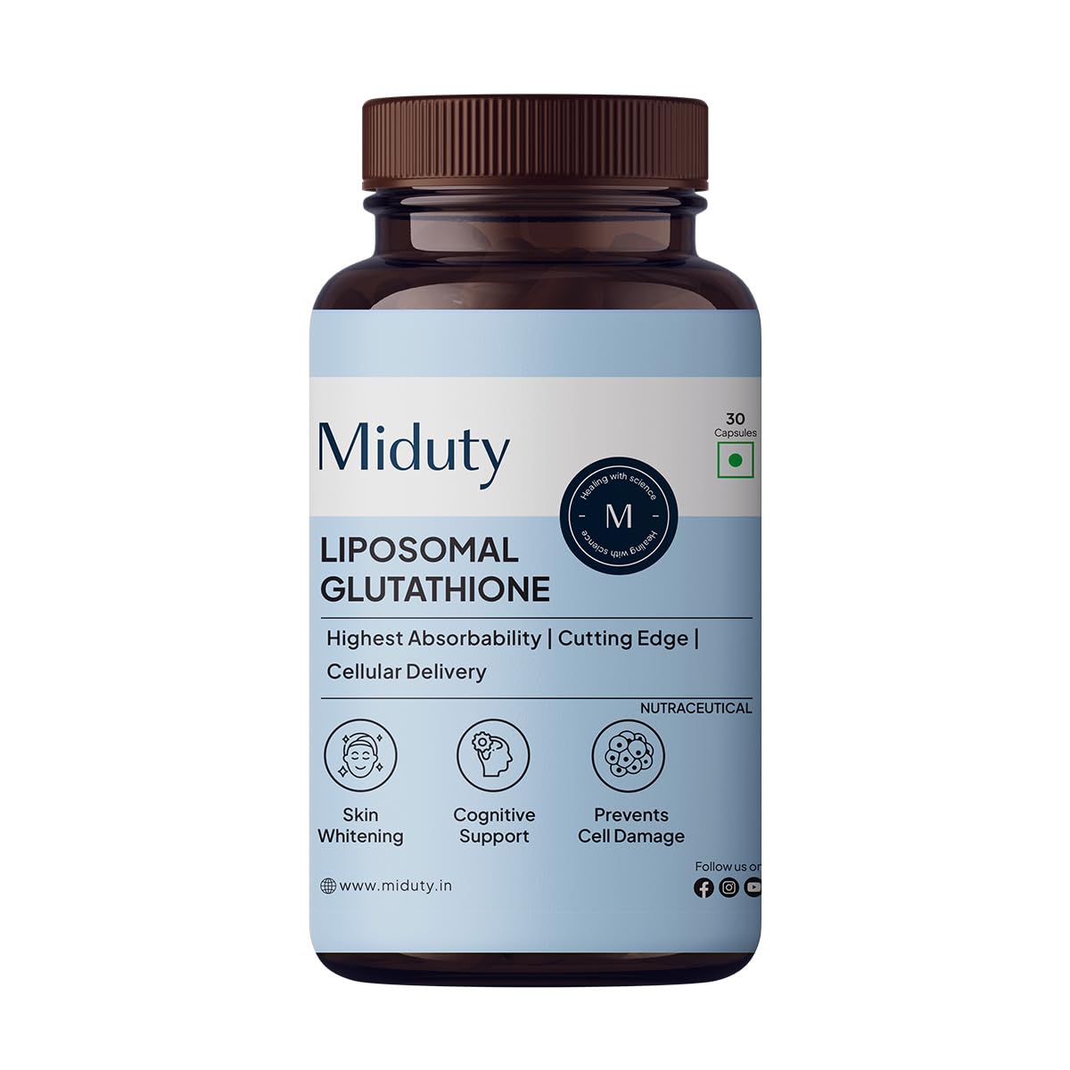 Zephivo Miduty by Palak Notes Liposomal Glutathione - Highest Bioavailability - Glutathione for skin - Face glow - Skin Hydration - Liver Health -Detoxification Support - 30 Caps