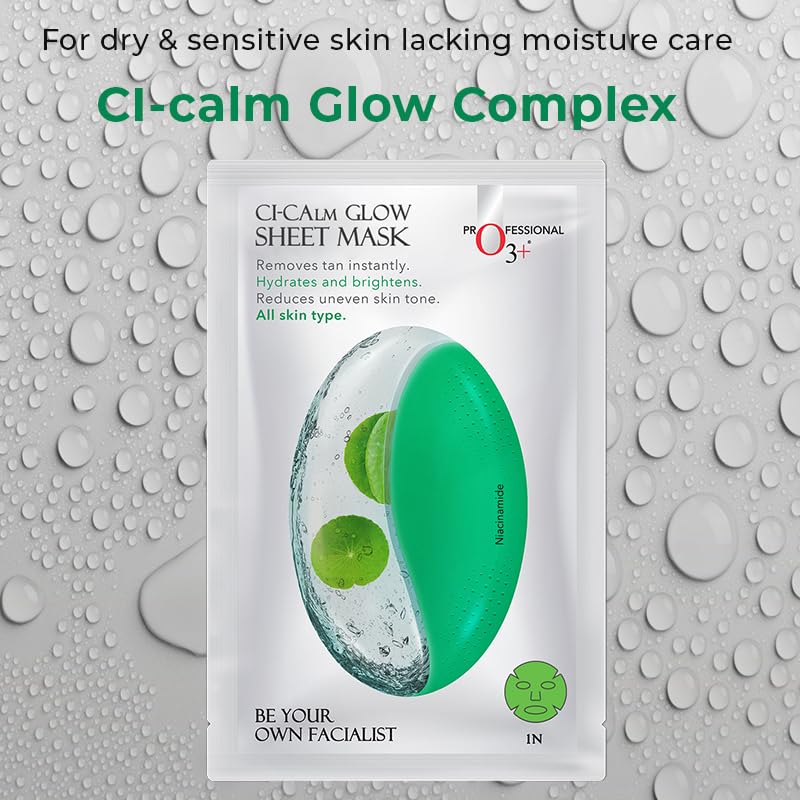 O3+ Ci-Calm Glow Sensitive Skin Sheet Mask with Cica Leaf Extract & Ceramide for Barrier Repair & Anti Redness