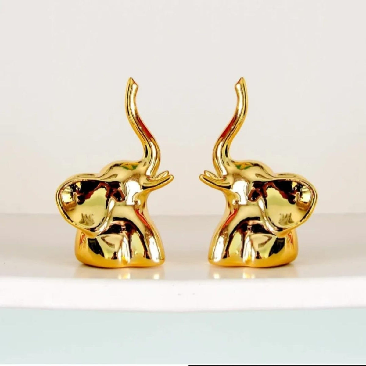 Modern Elephant Showpiece Set of 2 | White & Gold Ceramic Elephant Figurines for Home Decor | Stylish Elephant Statue for Living Room, Bedroom, Office, Table & Cabinet