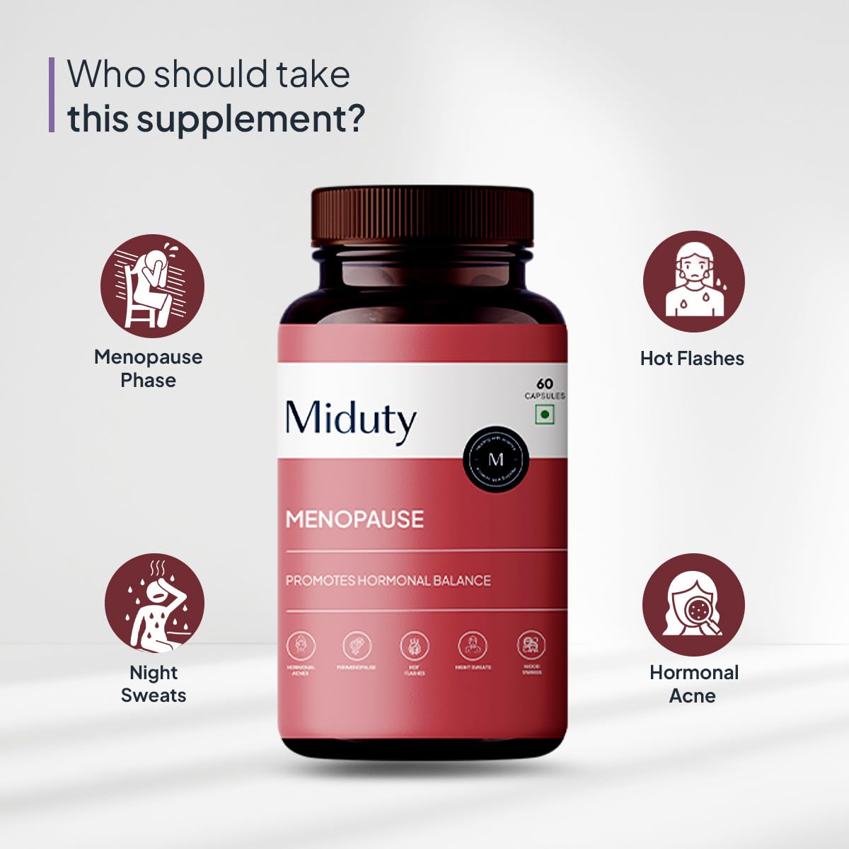 Zephivo Miduty by Palak Notes Menopause Health Supplement - Hormonal Imbalance - Night Sweating - Mood Swings - Bone health - Helps in PMS symptoms - 60 Capsules