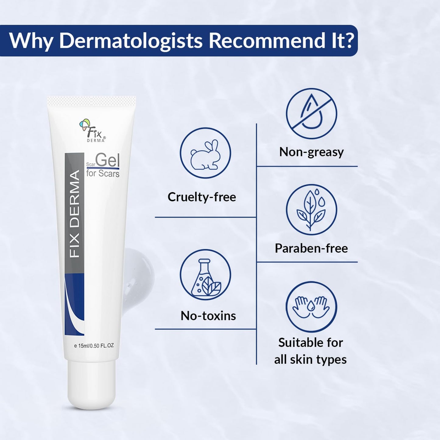 Fixderma Scar gel, Reduces Acne Scars, Surgery Scars, Injury Scars, Burn Scars, Keloid Scars, Scar Diminishing Gel, Scars due to Stretch marks, Suitable for all skin types- 15g