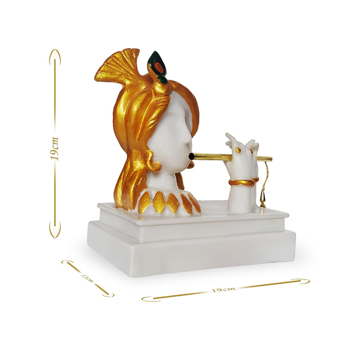 Decorative Krishna Idol Playing Flute Figurine, White and Gold Resin,Showpiece for Home Decor Living Room House Warming Gift Krishna Statue for Good Luck Wealth properity19x11x19 cm