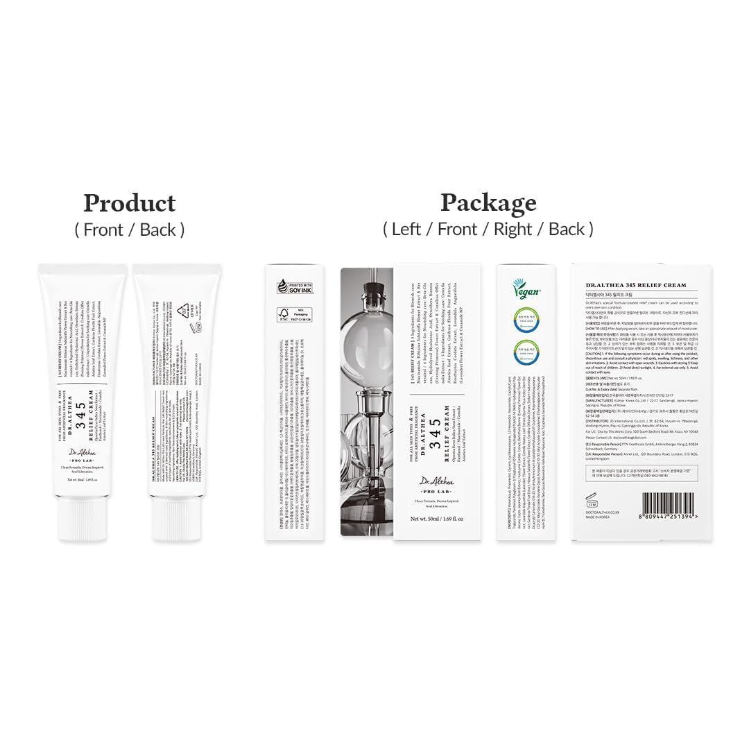 Dr.Altheas 345 Relief Cream, Daily Skin Care Face Moisturizer Korean Intensive Repair & Soothing Acne, Oily, Sensitive Skin Cream with Niacinamide, Panthenol for All Skin Types, 50ml