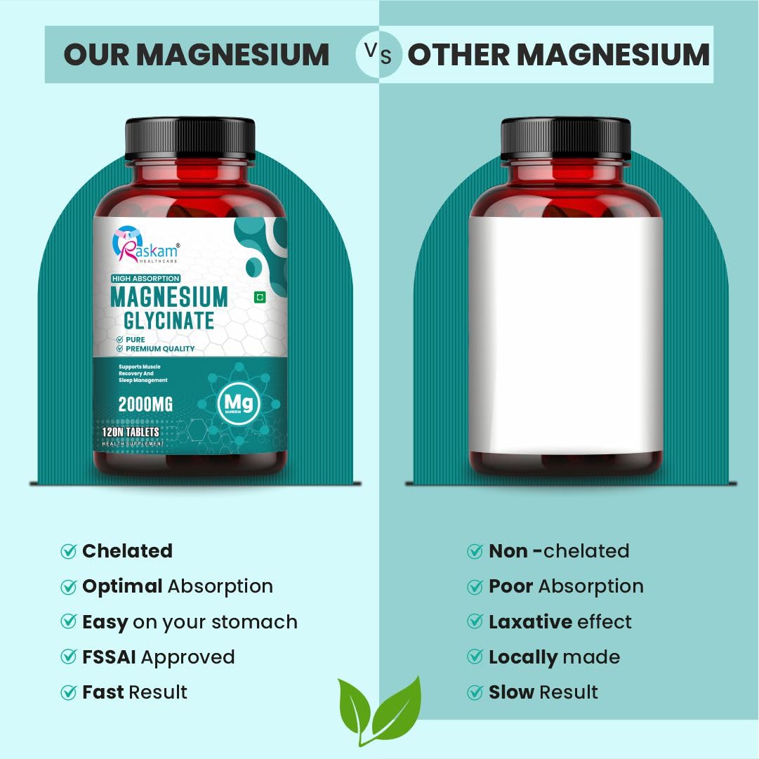 Comparison of a magnesium supplement bottle labeled 'Our Magnesium' with another labeled 'Other Magnesium' on a light blue background.