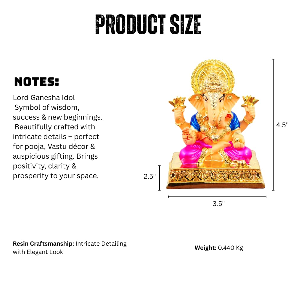 Resin Lord Ganesha Idol Decorative Murti for Pooja Room, Car Dashboard, Home Decor & Spiritual Gifting
