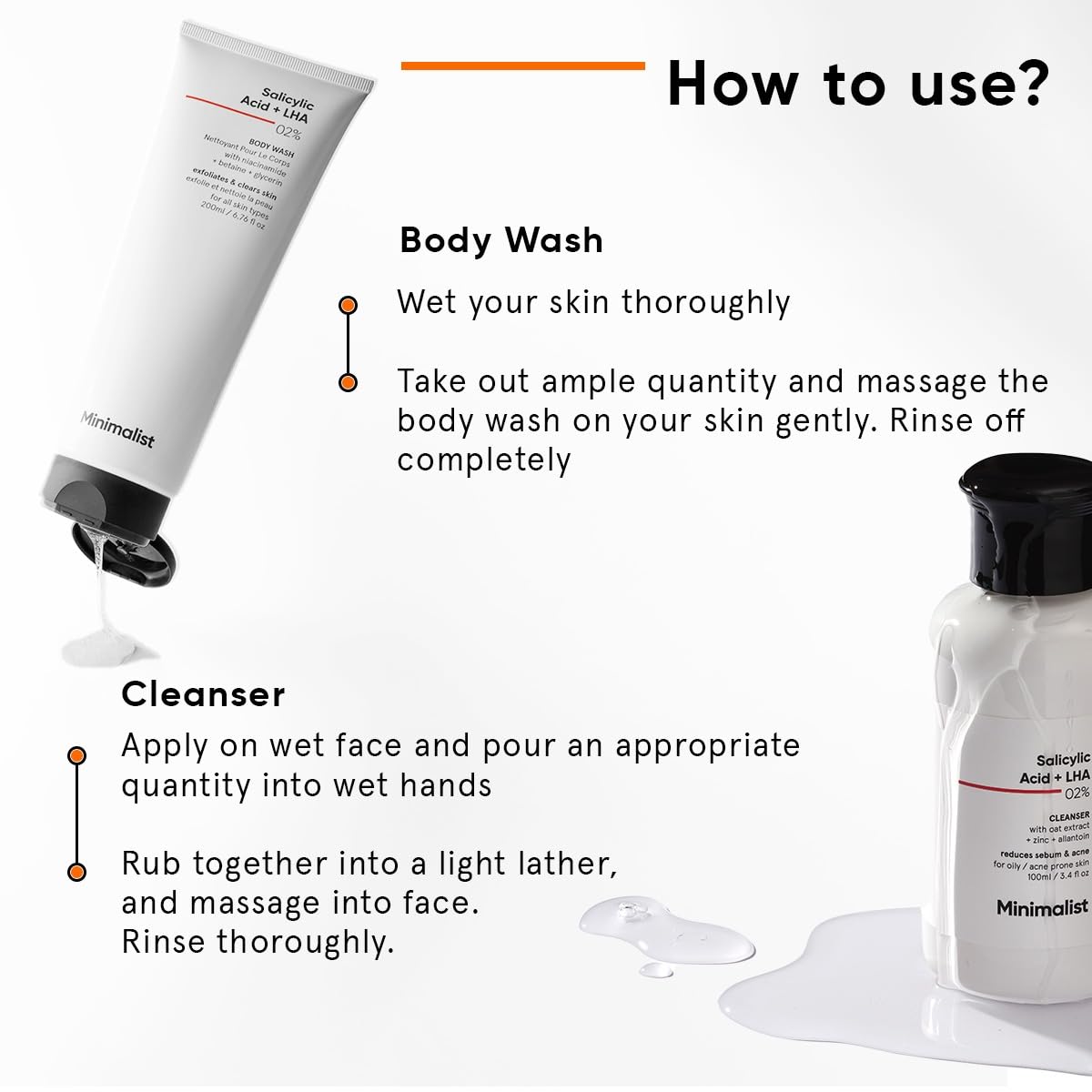 Minimalist Salicylic Acid Face Wash and Body Wash Combo | Anti Acne Cleanser + Shower Gel | For Oily, Acne-Prone Skin | Sulphate (SLS), Dye, & Fragrance Free | For Women & Men