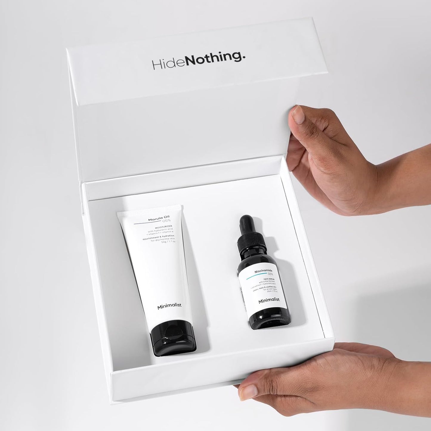 Minimalist Niacinamide 5% Face Serum & Marula Oil 5% Moisturizer Combo | Hydrating & Repairing Skincare Gift Set for Clear & Glowing Skin | Premium Gift Kit for Women & Men | For Dry Skin