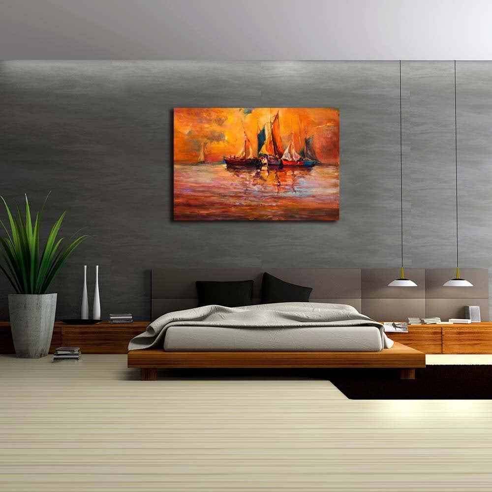 Boats & Sea D4 | Canvas Painting for Bedroom & Living Room | Engineered Wood Frame | 20.6 x 14 inch (52 x 36 cms)