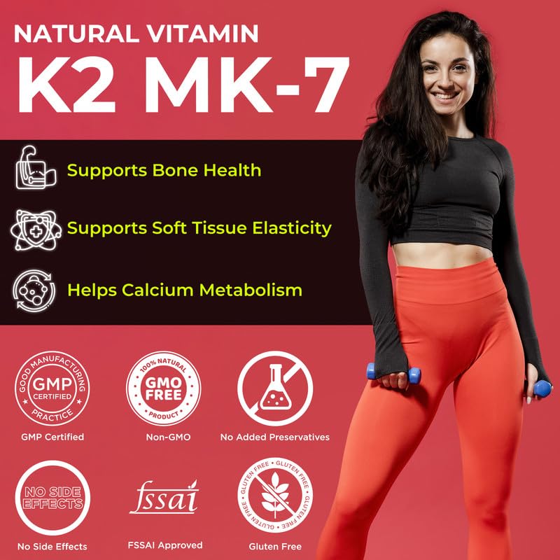 Zephivo Health Veda Organics Vitamin K2 | 100% Vegetarian Vitamin K2 Benefits in Bone Health - 55mcg - 120 Vitamin K27 Capsules