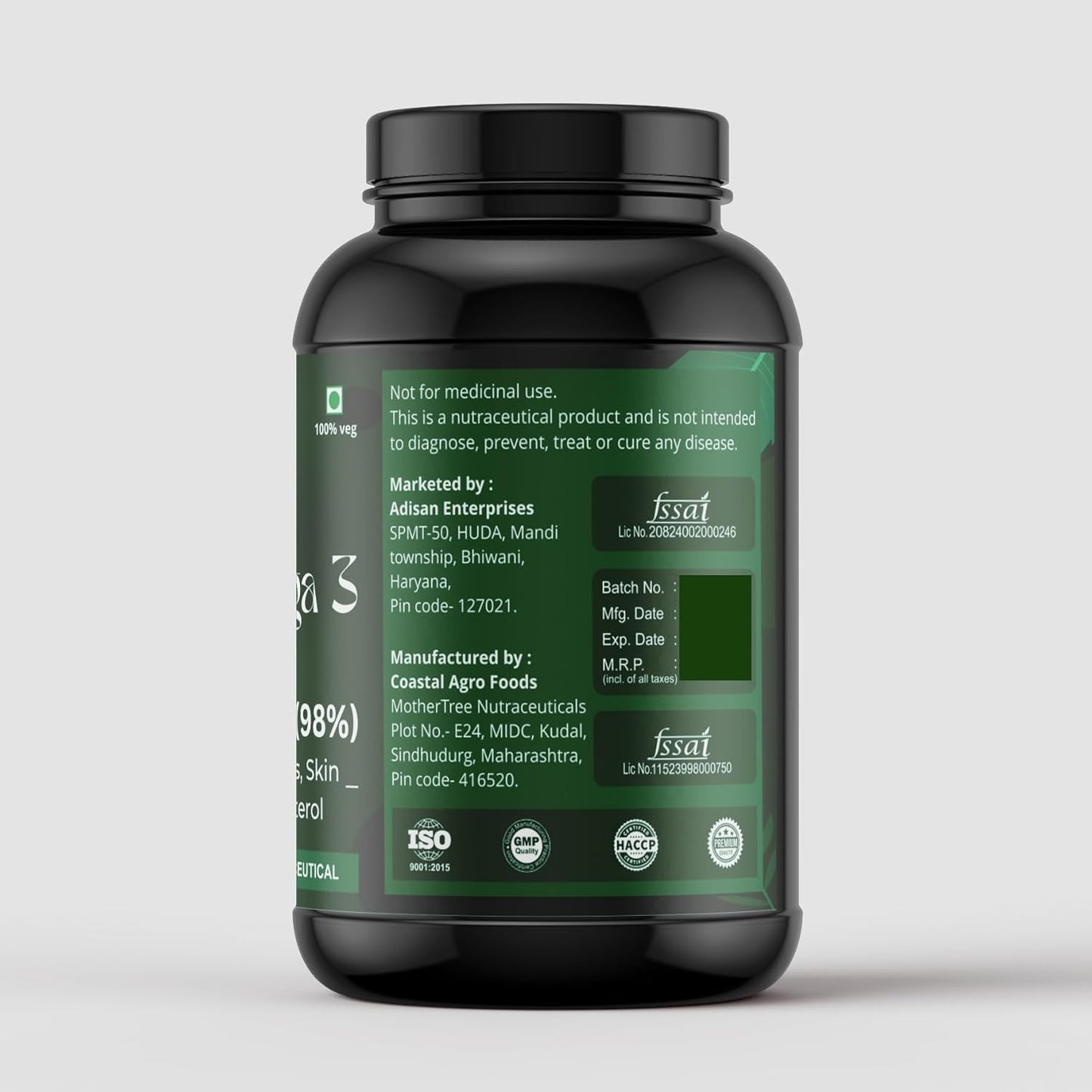 VITAL LIFE Vegan Omega 3 Vegetarian Capsules, 60 Caps | 98% DHA & EPA, Sea Buckthorn Berry, Algal DHA & Flaxseed Extract, Heart, Brain, Joint & Skin Health