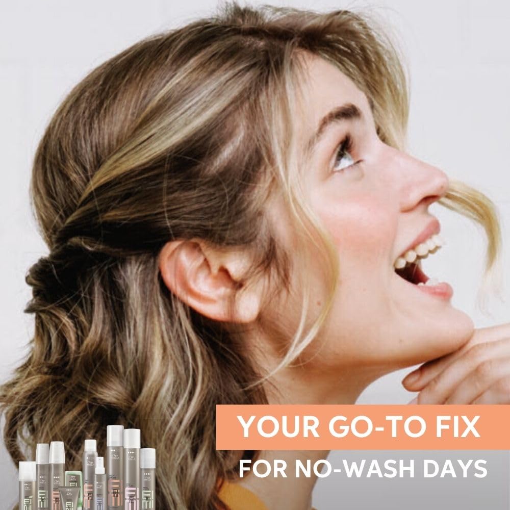 Woman with a ponytail and text 'Your Go-To Fix for No-Wash Days' with product bottles.