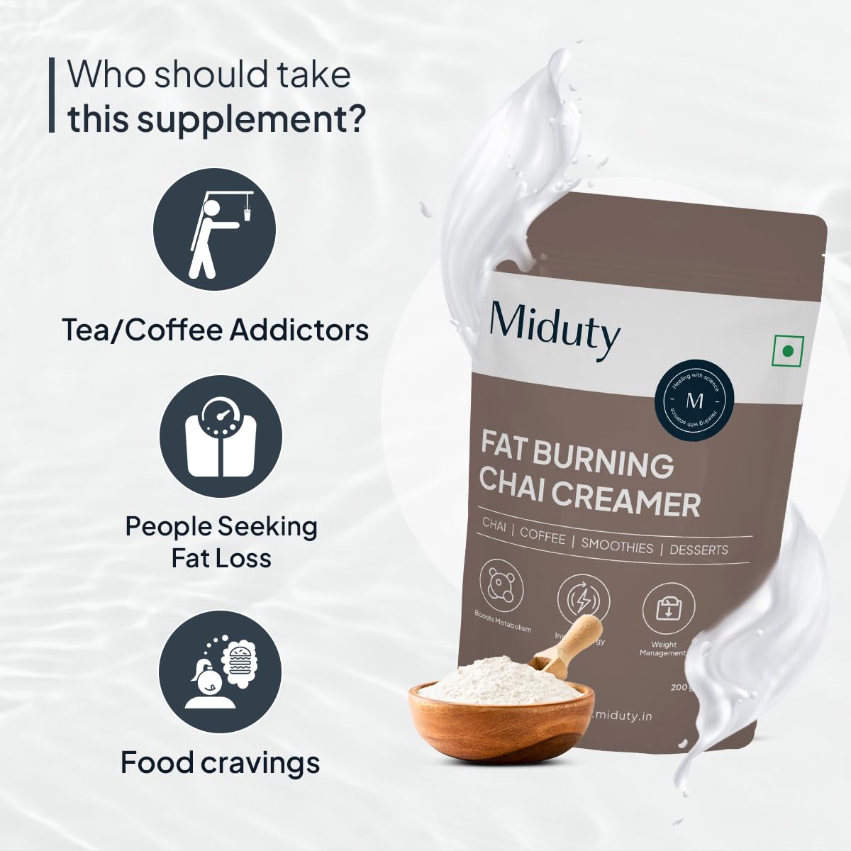 Zephivo Miduty by Palak Notes Fat Burning Chai Creamer - Fat Burning - Metabolism - Fat loss - Weight management - Diabetes care - Medium Chain Triglyceride MCT Powder 200g (1)