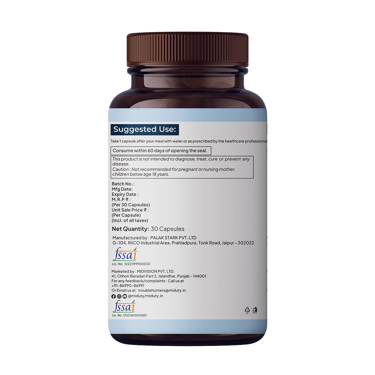 Zephivo Miduty by Palak Notes Liposomal Glutathione - Highest Bioavailability - Glutathione for skin - Face glow - Skin Hydration - Liver Health -Detoxification Support - 30 Caps