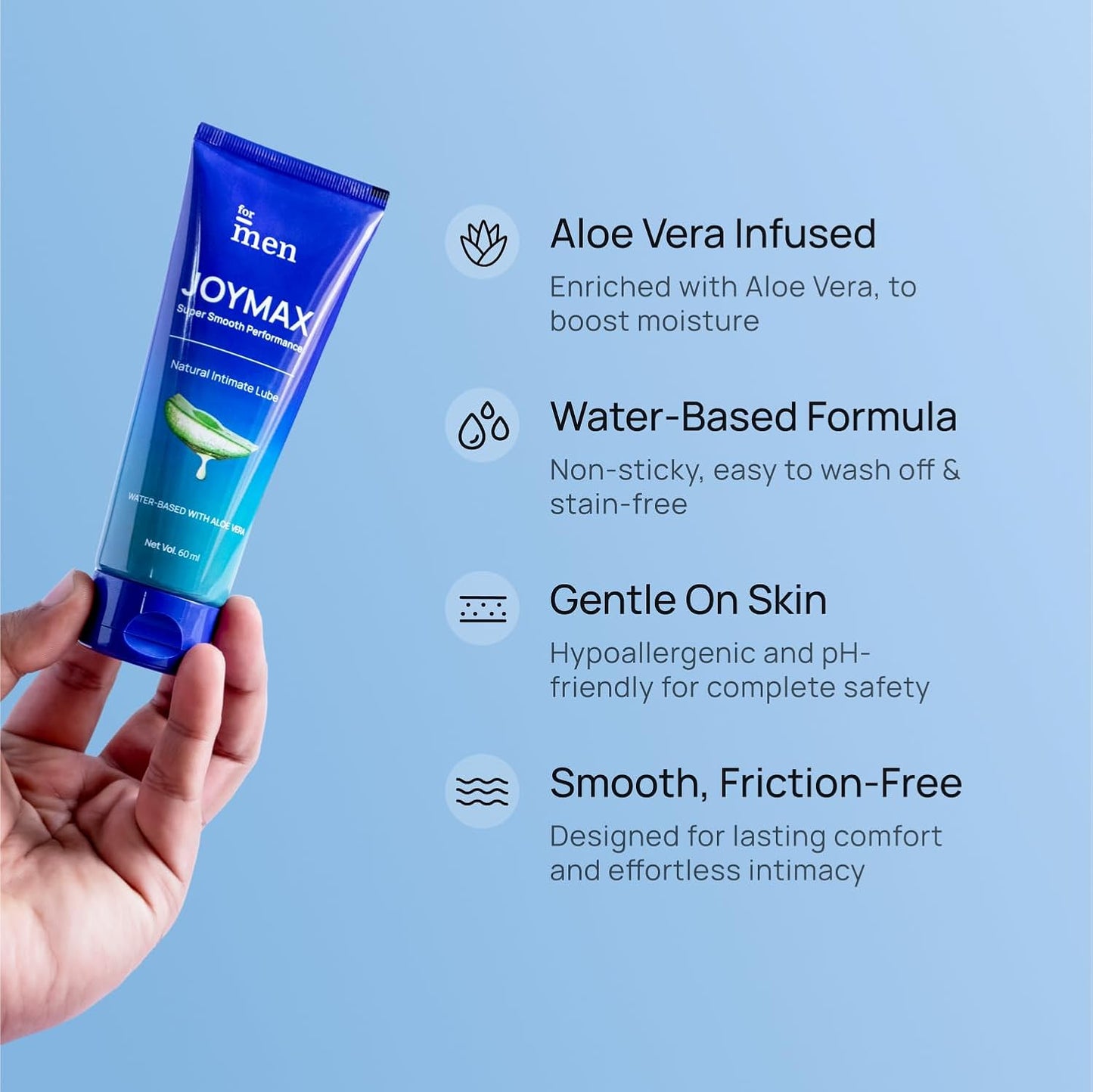 ForMen Water-Based Intimate Lube Gel with Aloe Vera | Lubricant Gel Men & Women | Non-Sticky, Long-Lasting, Anti-Stain & Skin-Friendly - 60 ml (Pack of 1)