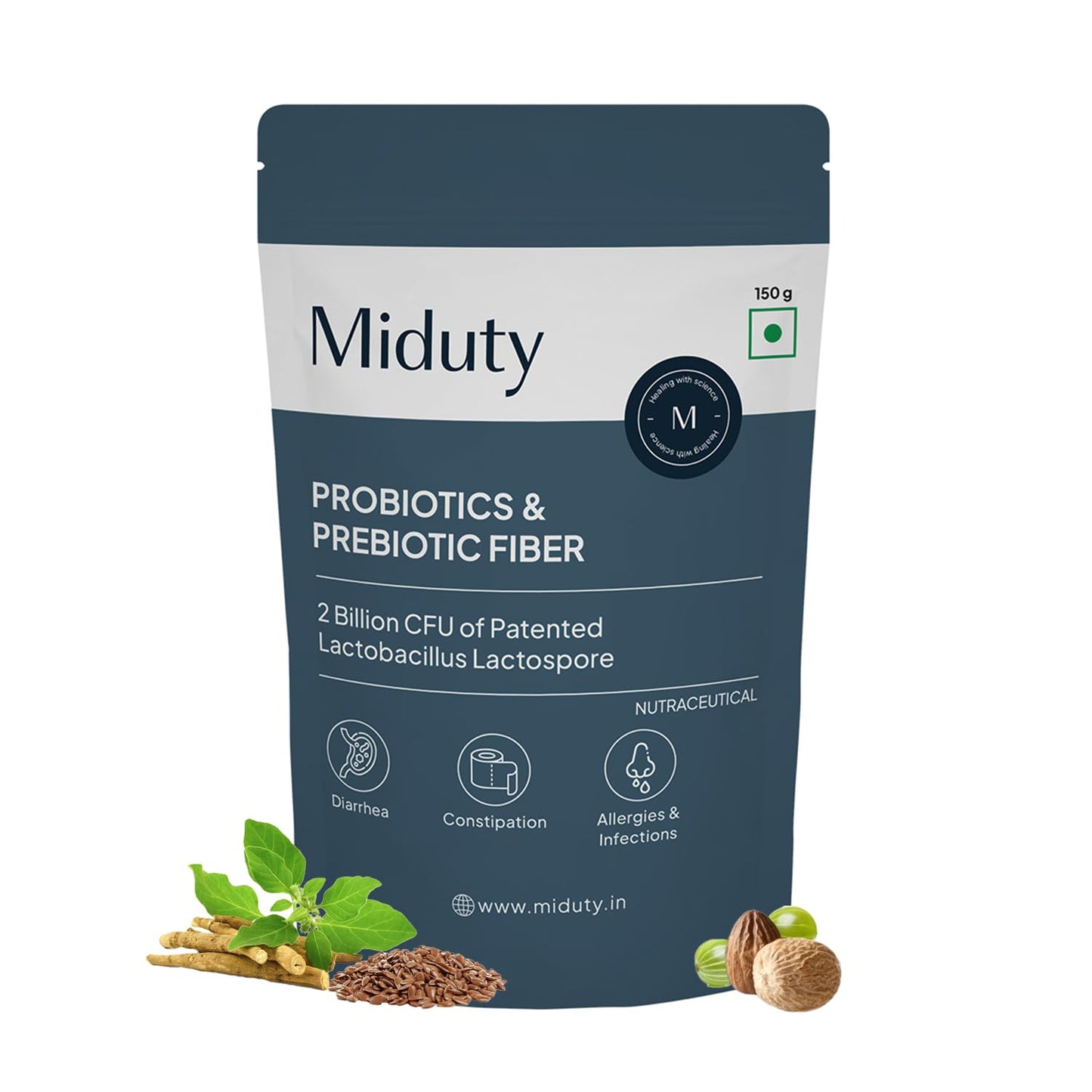 Zephivo Miduty Palak Notes Probiotics Prebiotic Powder for Gut Health - Men - Women - Kids - Patented Lacto Bacillus Coagulans - Immunity Support - Constipation Help- 150 gm
