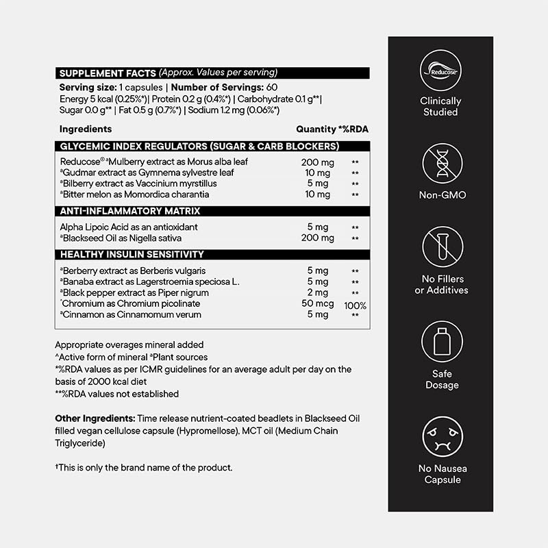 Wellbeing Nutrition Diabetes Care with Clinically Proven Reducose®, Gudmar, Bilberry, Banaba 60 Veg Capsules