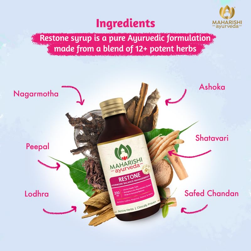 Zephivo Maharishi Ayurveda Restone Syrup - Natural Supplement for Women with 15+ Herbs | Ideal for Women's Health and Wellness | Synergistic Combination of Time-tested Herbs - 200 ml