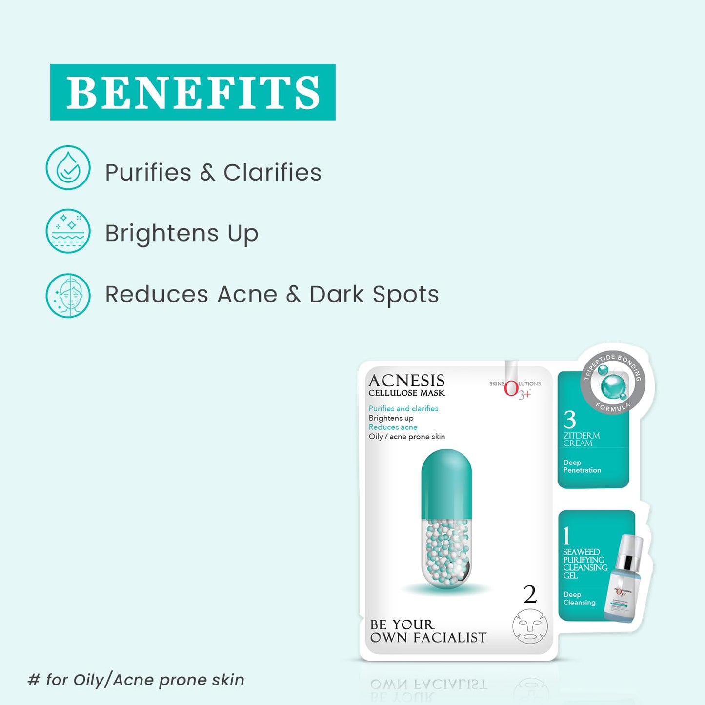 O3+ Oil Control Acnesis 3-Step Cellulose Sheet Mask