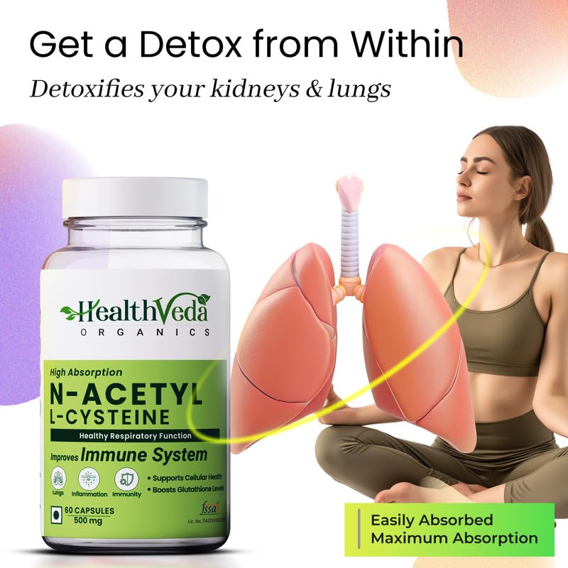 Zephivo HEALTH VEDA ORGANICS PRIVATE LIMITED N - Acetyl L - Cysteine 500Mg | 60 Veg Capsules | Lungs & Respiratory Support | Immune Health | For Both Men & Women¦