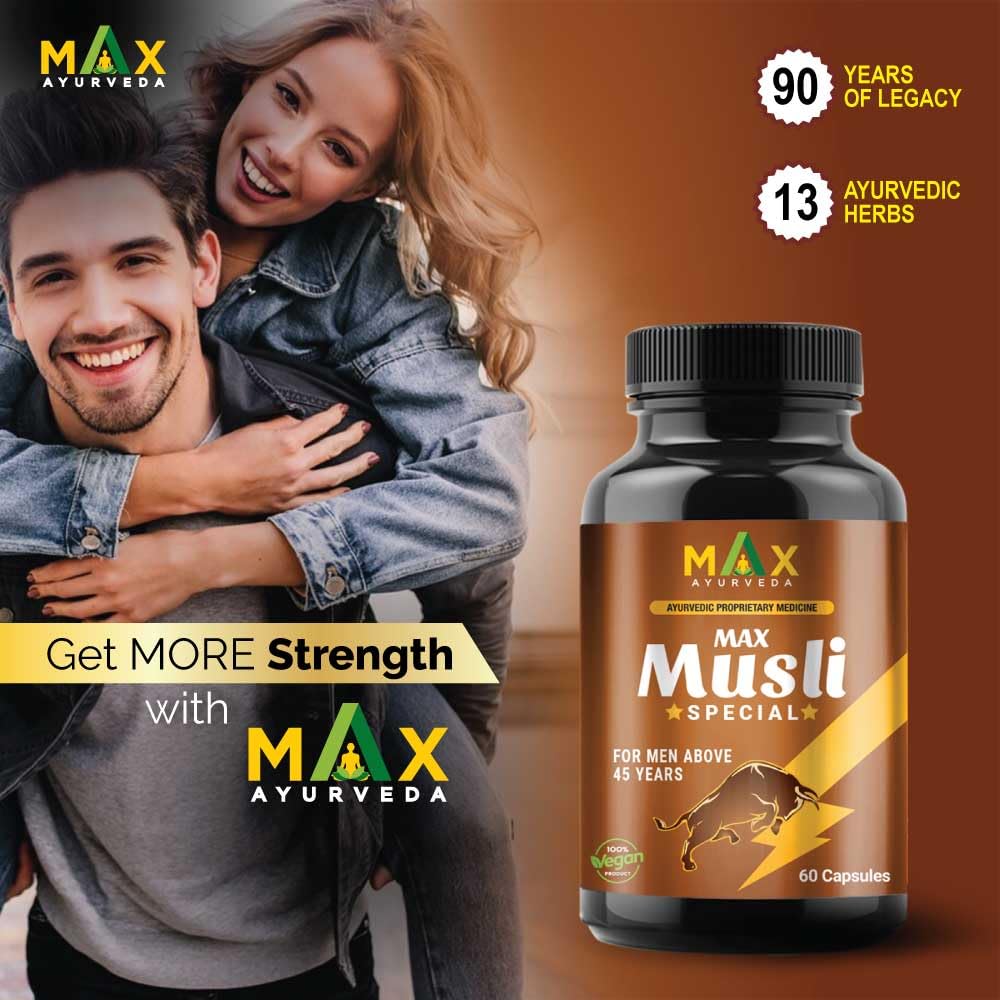 Max Ayurveda Musli Special (For 45+ Men) & King Power Ayurvedic Massage Oil - Combo (30 Capsules + 1 Oil Bottle)