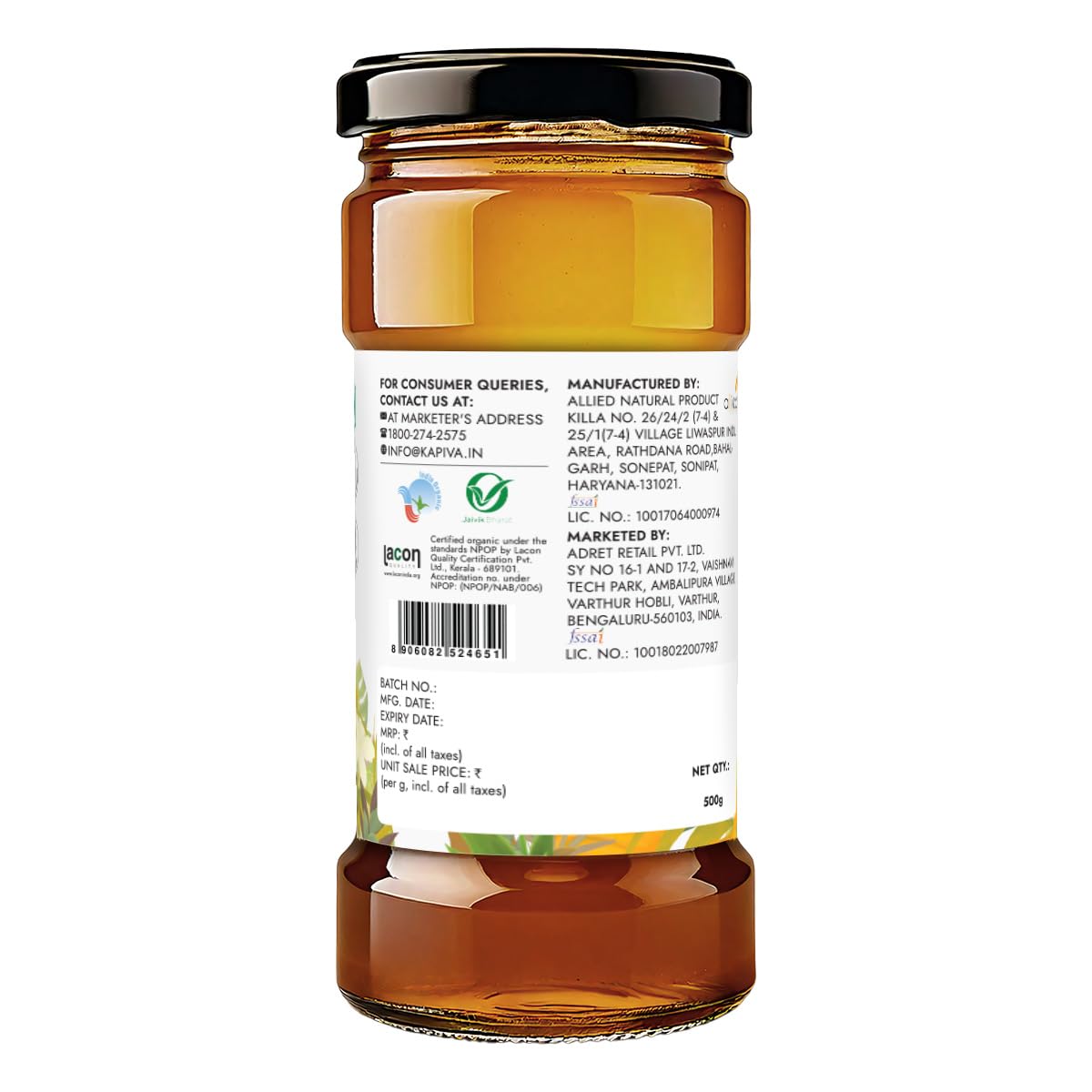 Kapiva Organic Honey 500gm | NMR tested | Unprocessed & Unpasteurized Honey |100% Raw Pure & Natural | Strengthens Immunity | 0% Added Sugar No Preservatives