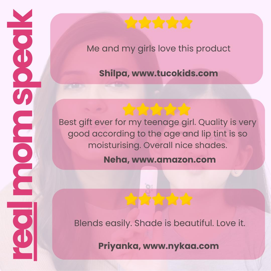 Product reviews with customer names and websites on a pink background