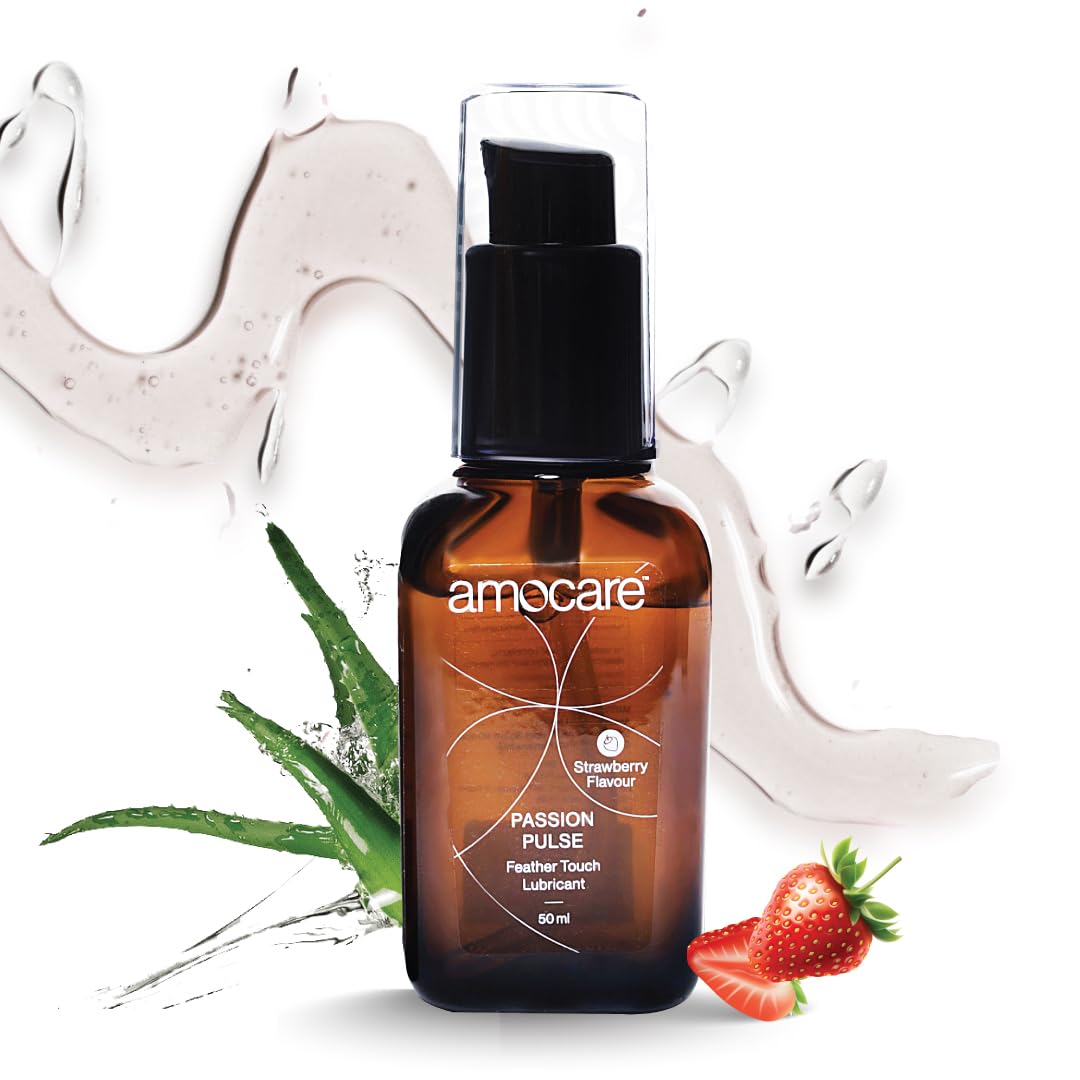 Amocare Long Lasting Lubricant Gel for Men & Women | Dermatologically Tested and pH balanced | Water-based, non-sticky, and no Nasties formula | Toy & Condom Compatible | Strawberry Flavour | 50 ml