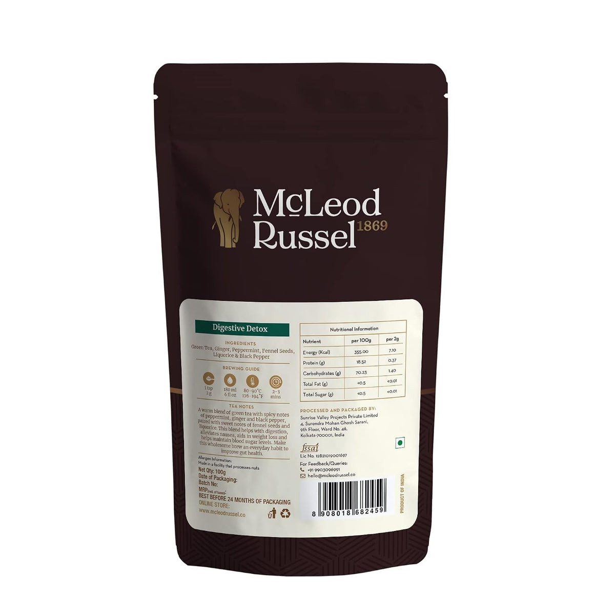 McLeod Russel 1869 – Digestive Detox | 100g | Long Leaf Green Tea | Aids in Digestion | IBS Relief | 40+ Cups