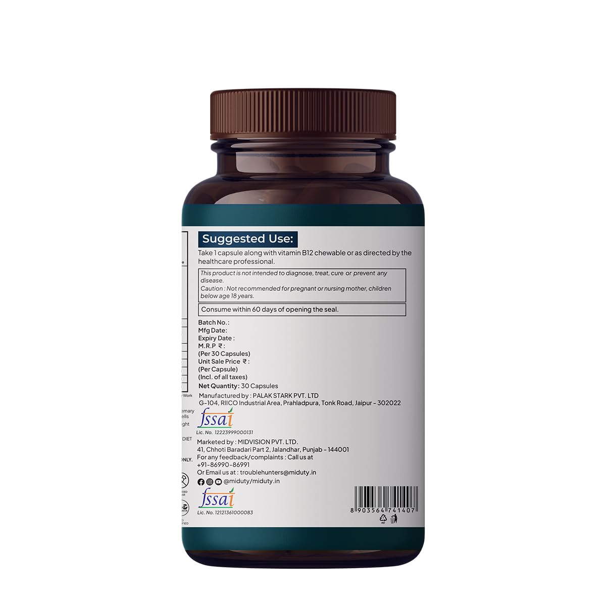 Zephivo Miduty by Palak Notes Nerve Pain Relief Nerve Damage for Nerve Blocks, Acetyl L-Carnitine, R-Lipoic Acid, Horse Chestnut, Combats Sciatica Pain & Tingling Sensation, Nerve Pain Relief Pack - 30 Caps
