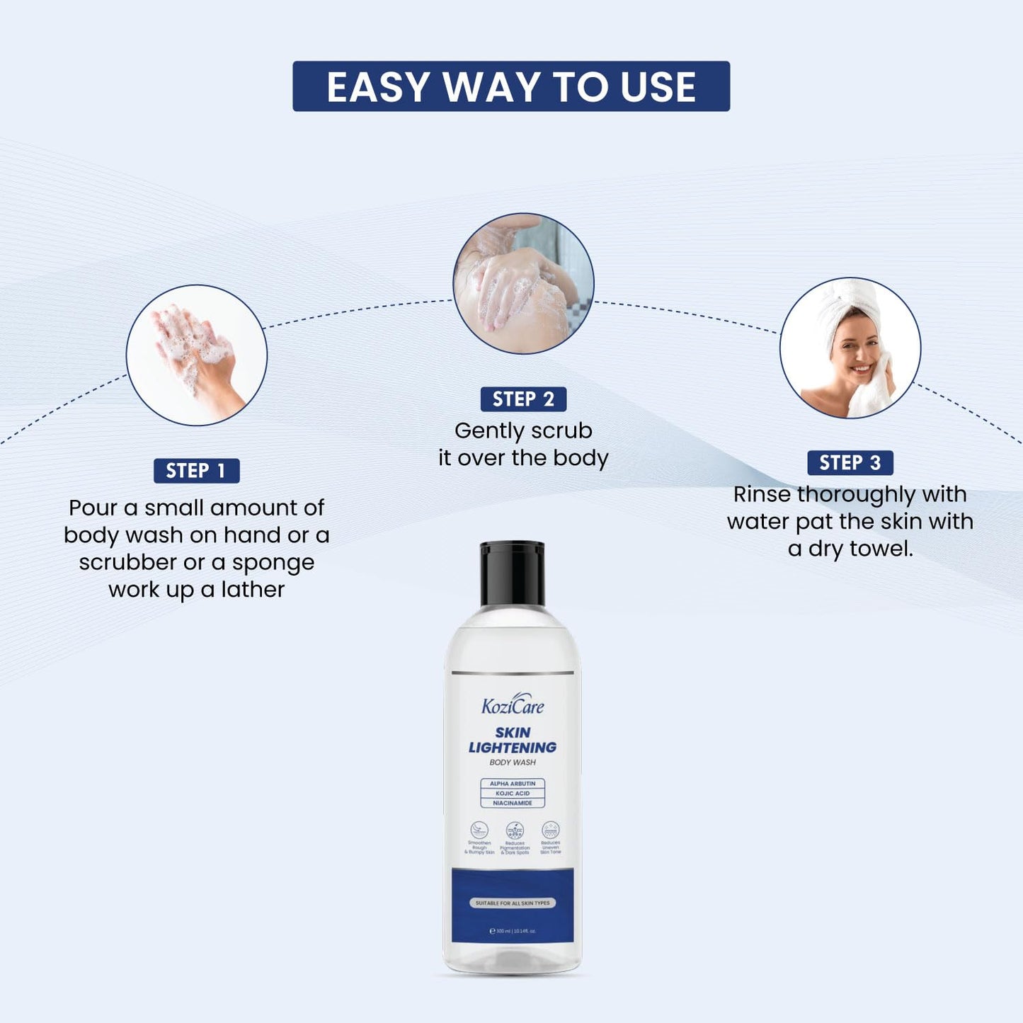 Kozicare Soap Skin Lightening Body Wash Gel | Alpha Arbutin, Niacinamide & Kojic Acid | Helps Reduces Pigmentation, Dark Spots & Uneven SkinTone |For Men & Women - 300 Ml
