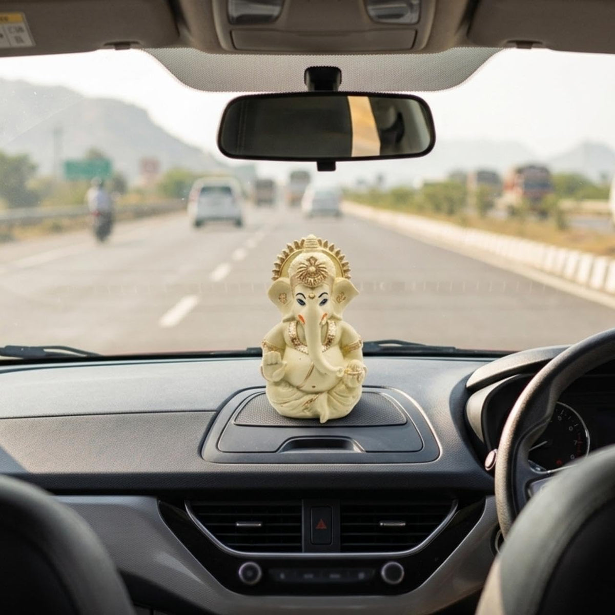 Ganesha Idol,Ganesh Statue for Home Decor,Ganesha murti for Office Desk, & Ganpati Idol for Car Dashboard,Unique Wedding & Birthday Gift (Off-White)