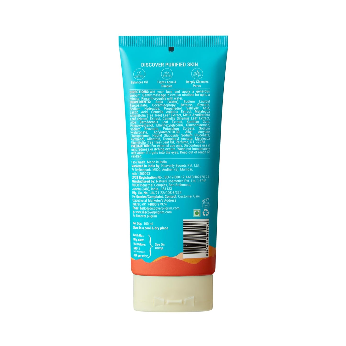 Pilgrim 1% Salicylic Acid Gel Face Wash 100 ml | Gel Face Wash with CICA & Tea Tree For Men & Women, for Oily skin, Acne Prone Skin, Non Drying Cleanser for Face
