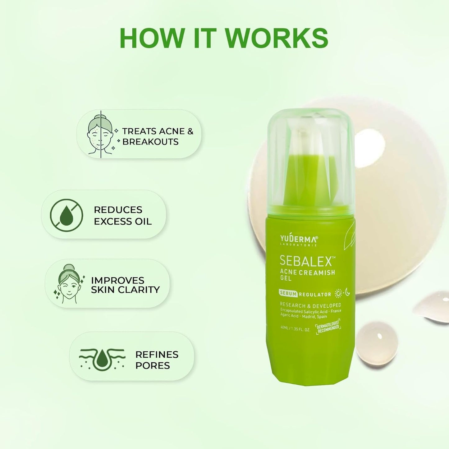 YUDERMA Sebalex Acne Creamish Sebum Regulator Gel, 40 Ml