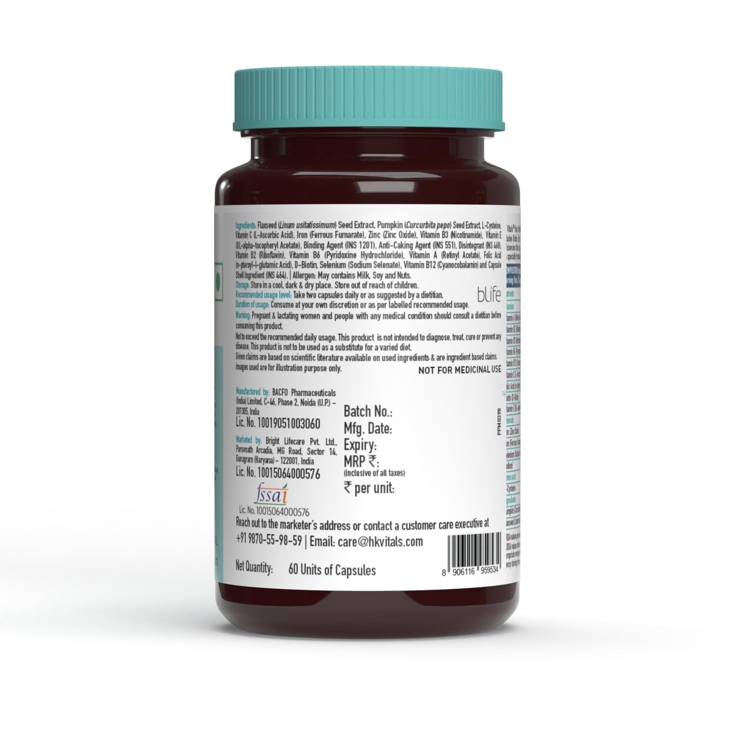 HealthKart HK Vitals Hair Vitamin with DHT Blockers (60 Capsules) | Omega & Biotin, Supports Keratin Synthesis & Helps Reduce Hair Fall