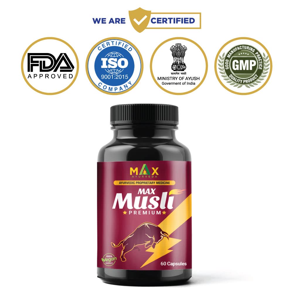 Max Ayurveda Musli Premium Capsules & King Power Ayurvedic Herbal Massage Oil For Men - Combo Pack (30 Capsules + 1 Oil Bottle)