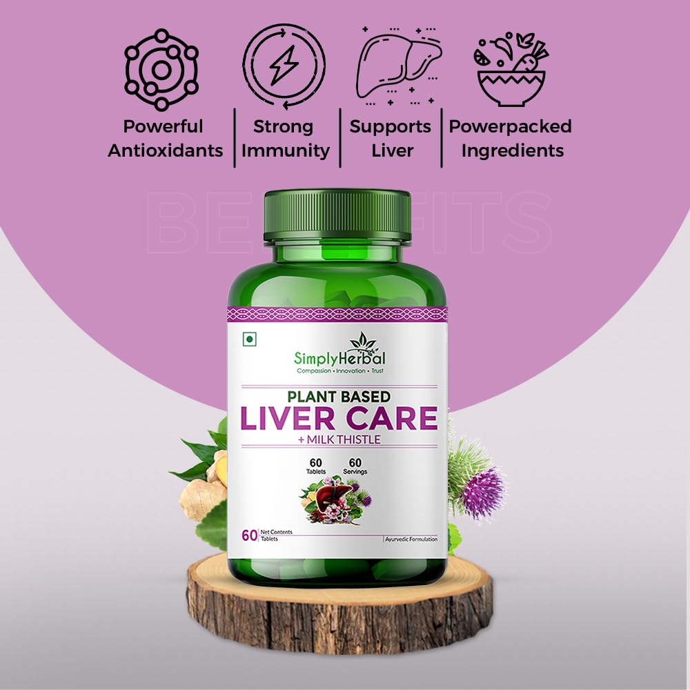 Simply Herbal Plant Based Liver Detox Tablet, Milk Thistle Extract Supplement for Men and Women | Liver Care Health & Gall Bladder Health Supplement | Dandelion, Drumstick, Green Turmeric (60 Tablets)