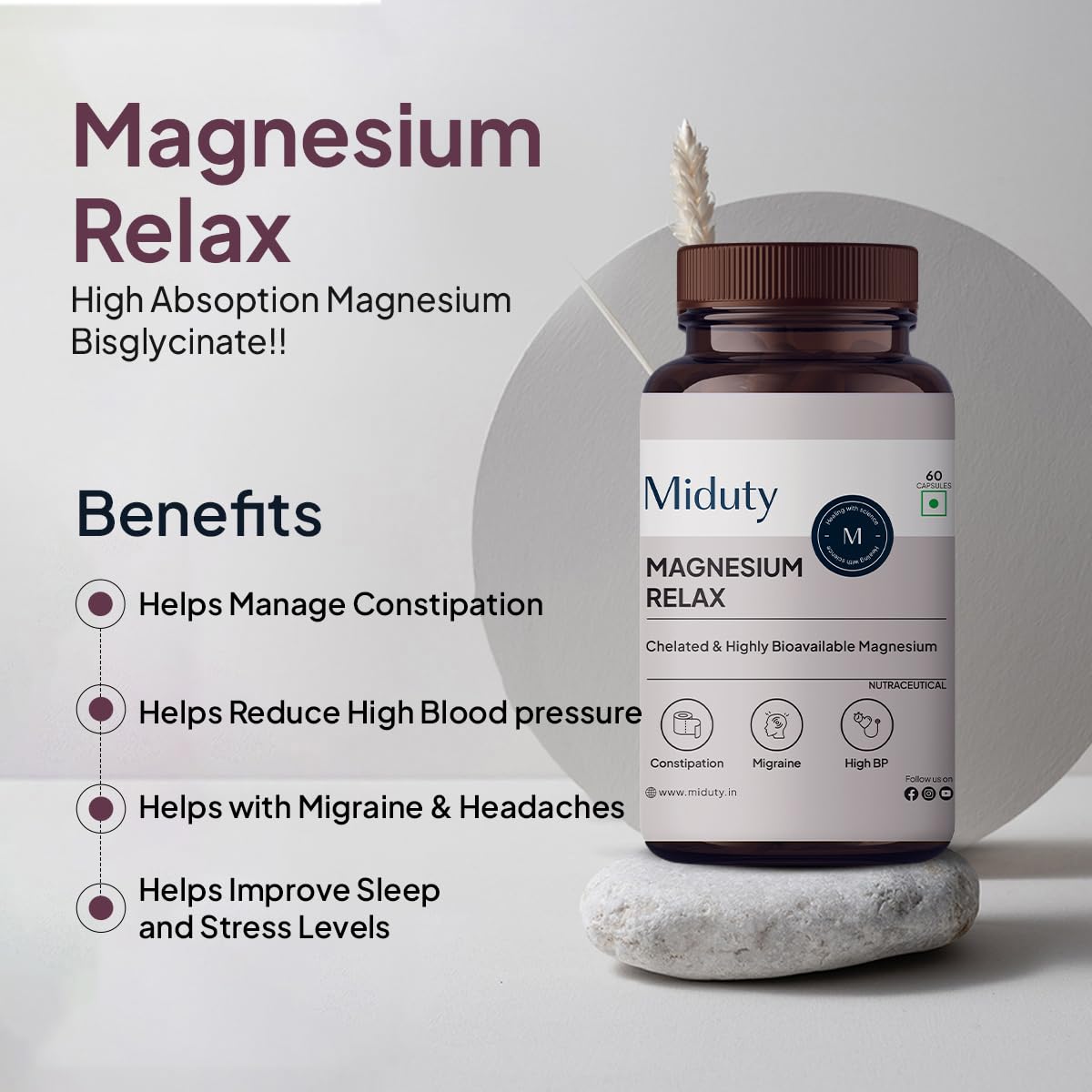 Zephivo Miduty Palak Notes Magnesium Relax Supplement Tablets - Best Magnesium Bis glycinate For Men and Women- Magnesium Oxide Vitamin B6 B5 - Leg cramps - Muscle Cramp-Migraine -Good Sleep-60 Capsules