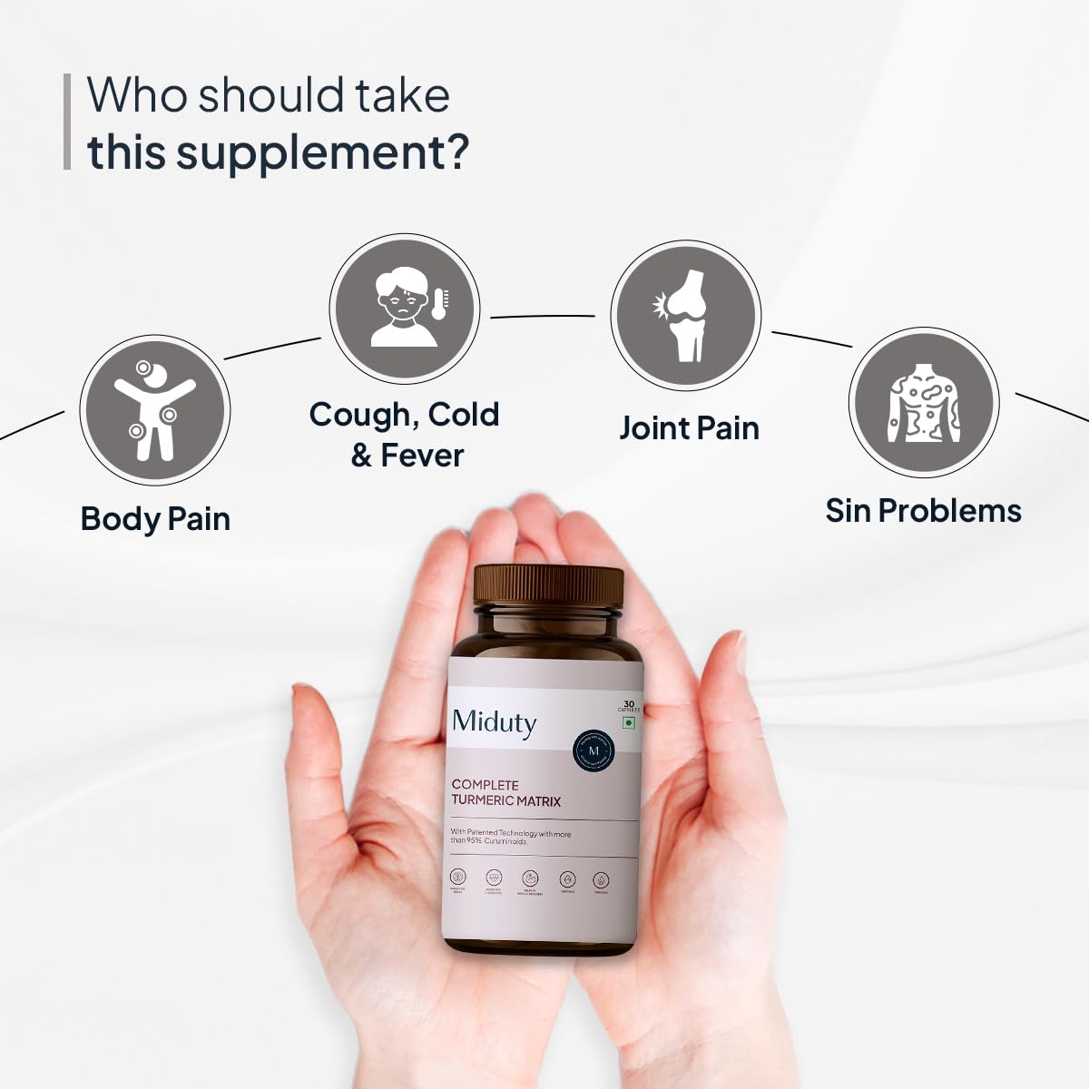Zphivo Miduty by Palak Notes Complete Turmeric Matrix Curcumin Capsules For Relieving Muscle Pain - Lower Cholesterol - Anti-inflammatory - Increase memory power - Skin Health - 30 Capsules