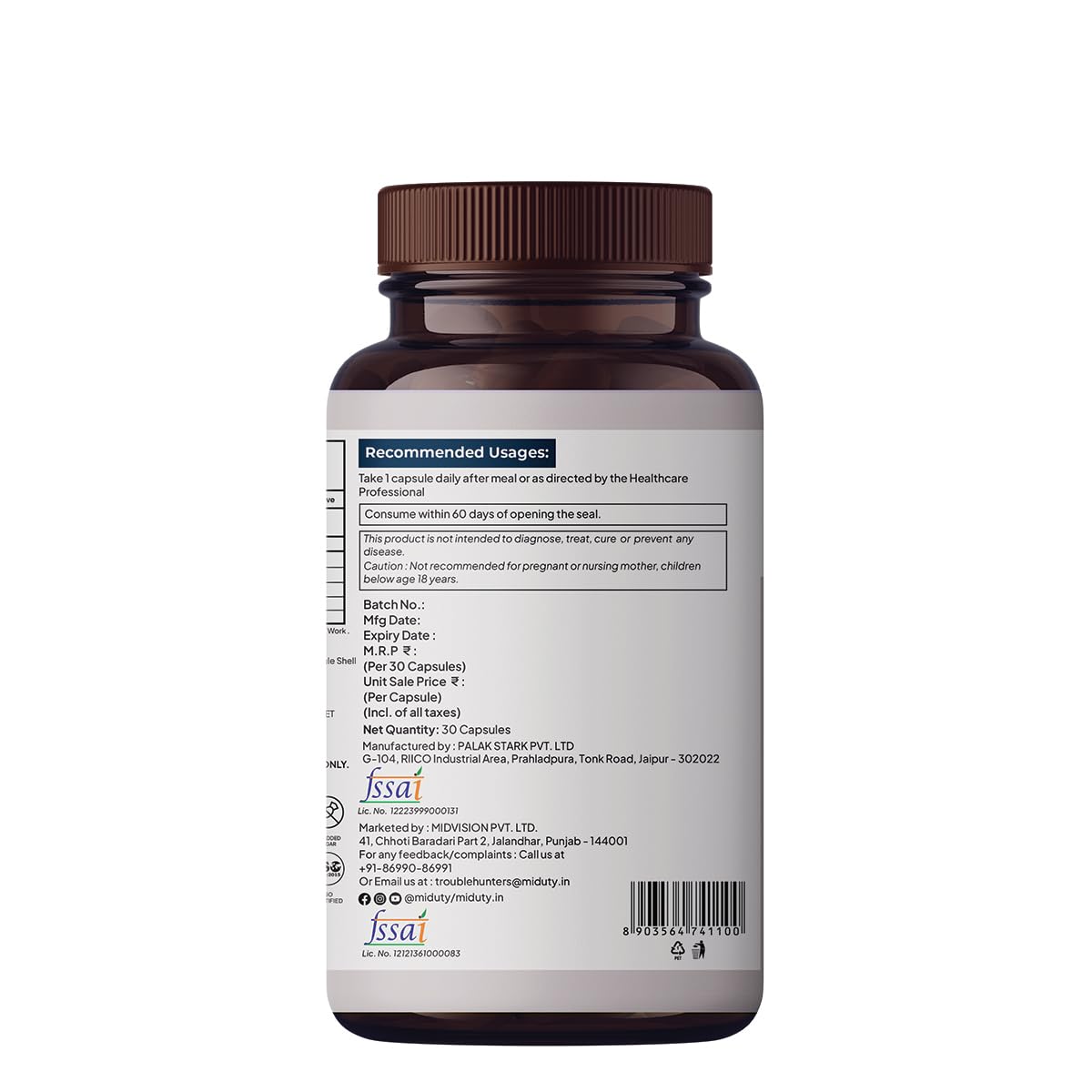 Zphivo Miduty by Palak Notes Complete Turmeric Matrix Curcumin Capsules For Relieving Muscle Pain - Lower Cholesterol - Anti-inflammatory - Increase memory power - Skin Health - 30 Capsules