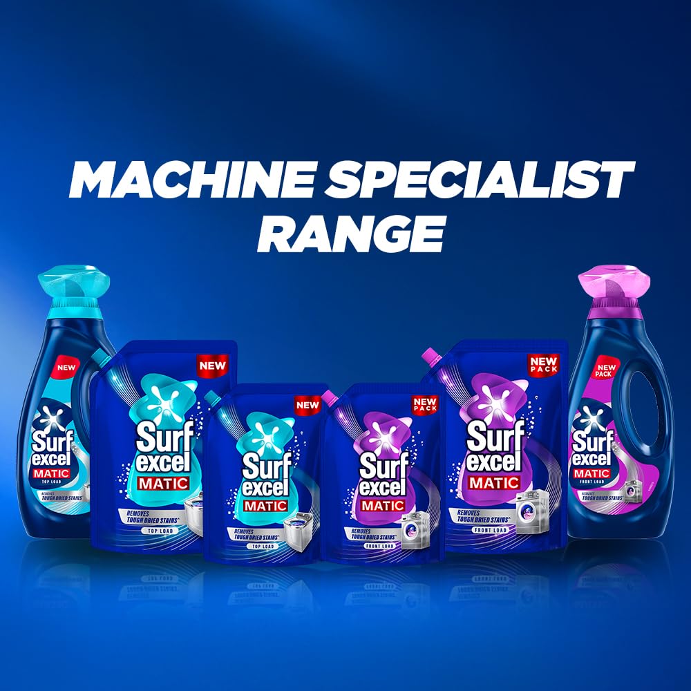 Surf Excel Matic Top Load Liquid Detergent 5Kg Refill Pouch, Specially designed to remove Tough Dried Stains, 1st time in Washing Machine