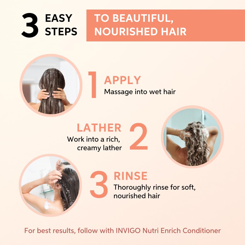 Hair care instructions with three steps to achieve beautiful, nourished hair.