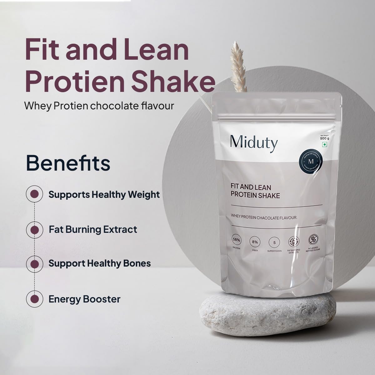 Zephivo Miduty by Palak Notes Fit N Lean Protein Shake Low-Carb Protein Shake Sweetened with Xylitol & Stevia, Ashwagandha, Garcinia Cambogia, MCT Powder - Lean Protein for Weight Loss - 500 grams
