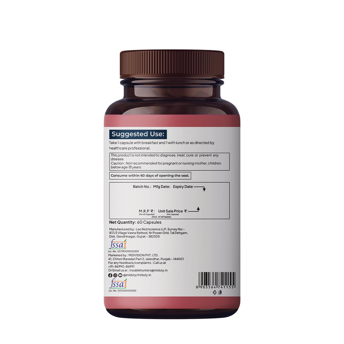 Zephivo Miduty by Palak Notes Menopause Health Supplement - Hormonal Imbalance - Night Sweating - Mood Swings - Bone health - Helps in PMS symptoms - 60 Capsules