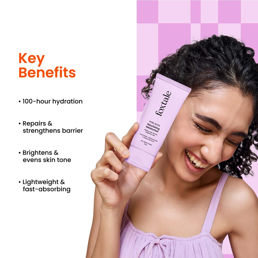 Foxtale Nourishing Ceramide Face Moisturizer with Niacinamide for 100 Hr Hydration, Lightweight & Non-Sticky, For Soft & Glowing Skin, Men & Women, All Skin Types, 50 ml