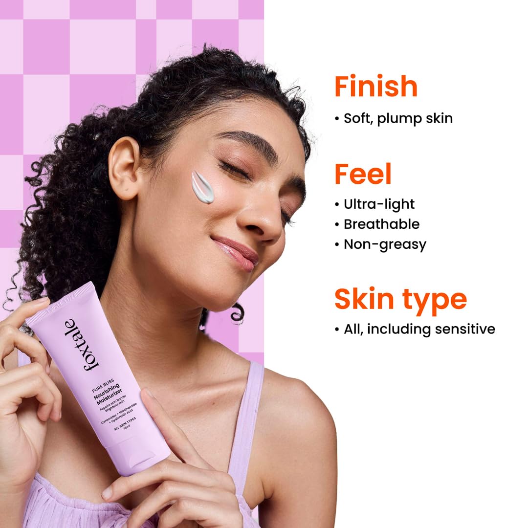 Foxtale Nourishing Ceramide Face Moisturizer with Niacinamide for 100 Hr Hydration, Lightweight & Non-Sticky, For Soft & Glowing Skin, Men & Women, All Skin Types, 50 ml