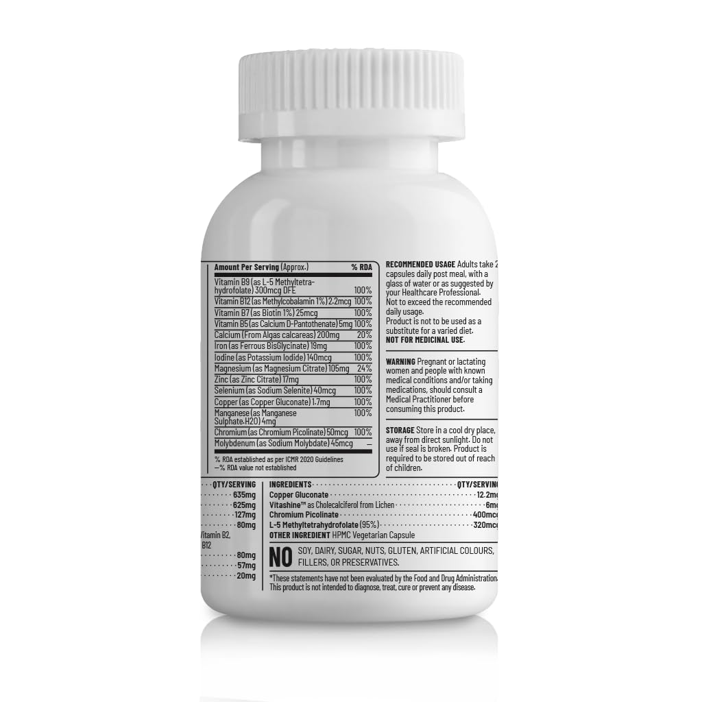 Zephivo Unived Basics Multivitamin & Minerals Capsule for Men | 100% RDA of all Vitamins with Algae Calcium & Plant-Based Vitamin D3 plus Important Minerals | Complete formulation for Health & Wellbeing