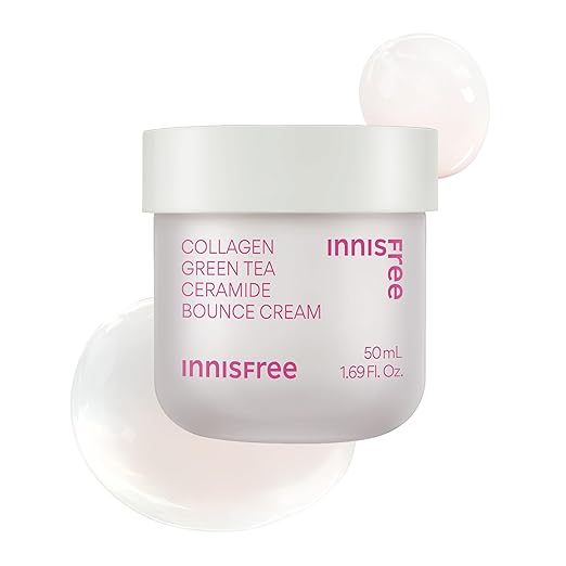 Innisfree Collagen Green Tea Ceramide Bounce Cream 1.7 fl oz (50 ml) for Plump Skin, Korean Skincare Cream
