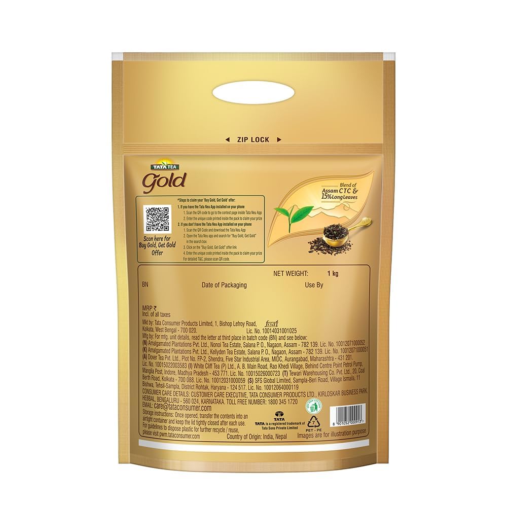Tata Tea Gold , Premium Assam Teas With Gently Rolled Aromatic Long Loose Leaves, Rich & Aromatic Chai, Black Tea