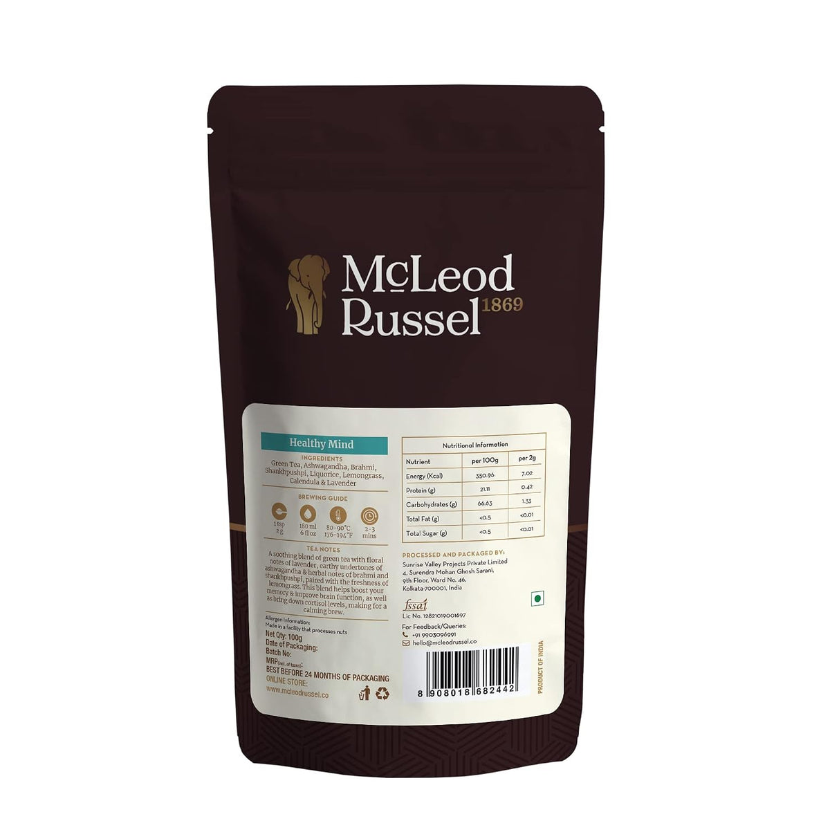 McLeod Russel 1869 – Healthy Mind | 100g | Long Leaf Green Tea | Memory-Booster | Stress Relief | 40+ Cups